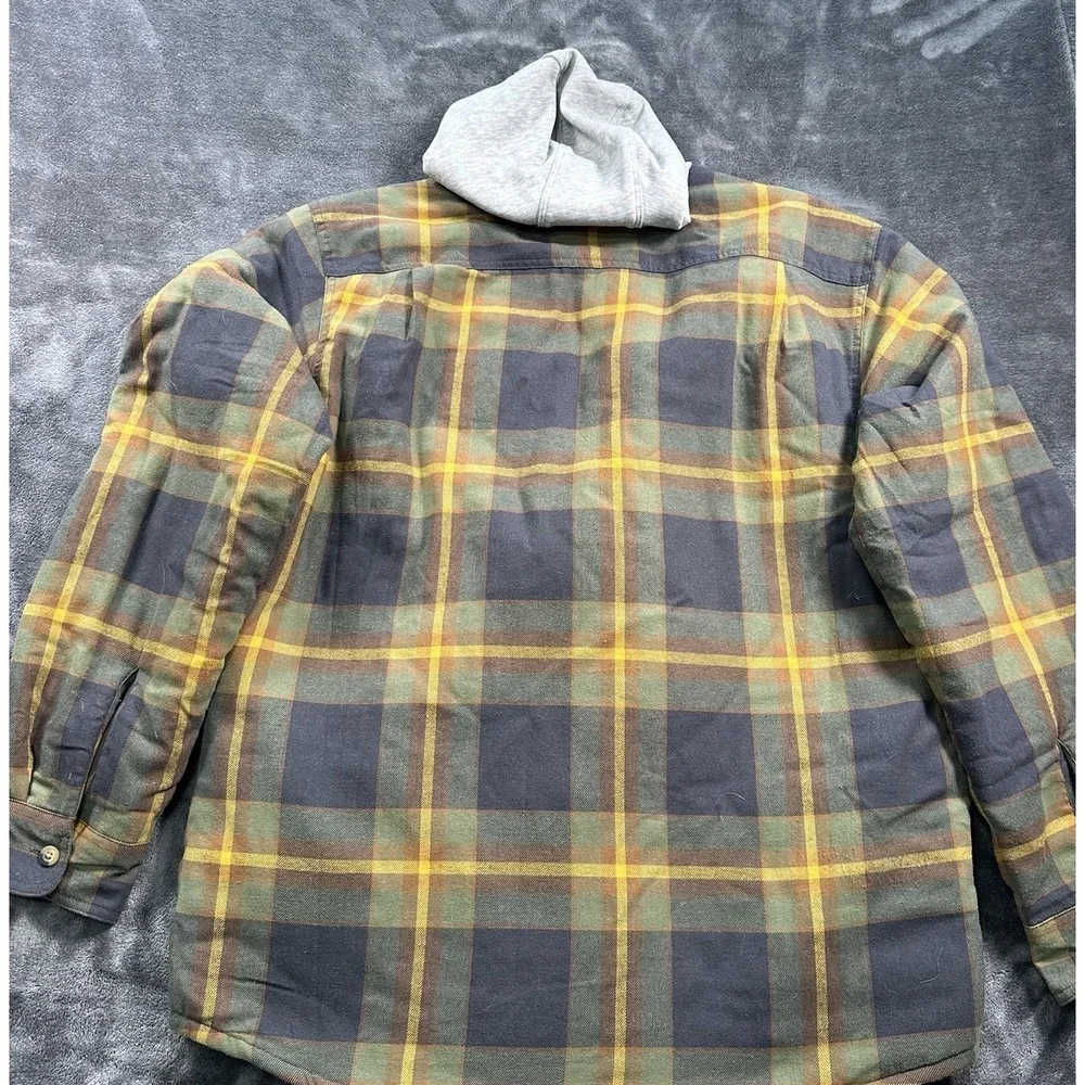 Wrangler Jacket Mens LARGE Red‎ Hooded Lined Flannel Shirt Shacket Side Pockets